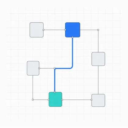 A mapped estate of connected system blocks with one route picked out in blue